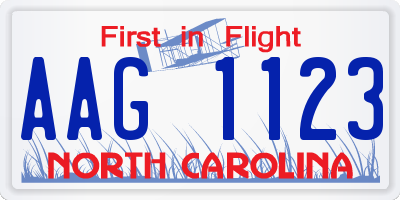 NC license plate AAG1123