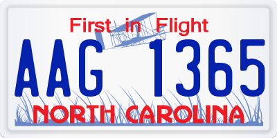 NC license plate AAG1365