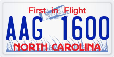NC license plate AAG1600