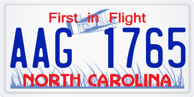 NC license plate AAG1765