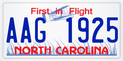 NC license plate AAG1925