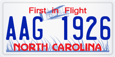 NC license plate AAG1926