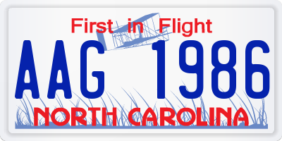 NC license plate AAG1986