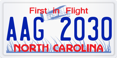 NC license plate AAG2030