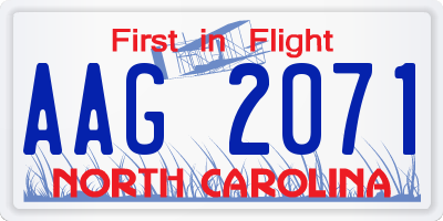NC license plate AAG2071