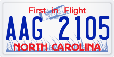 NC license plate AAG2105