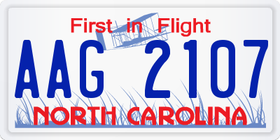 NC license plate AAG2107
