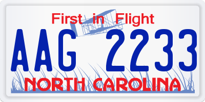 NC license plate AAG2233
