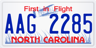 NC license plate AAG2285