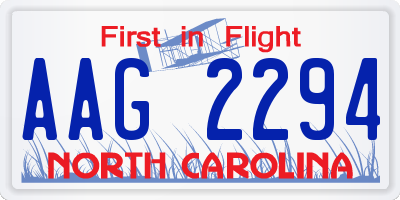 NC license plate AAG2294