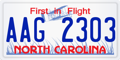 NC license plate AAG2303