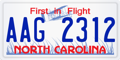 NC license plate AAG2312