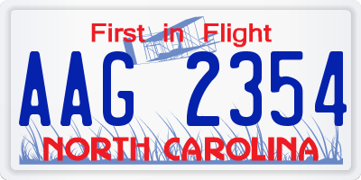 NC license plate AAG2354