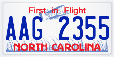 NC license plate AAG2355