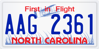 NC license plate AAG2361