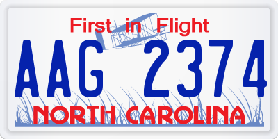 NC license plate AAG2374