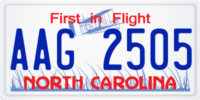 NC license plate AAG2505