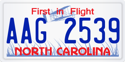 NC license plate AAG2539