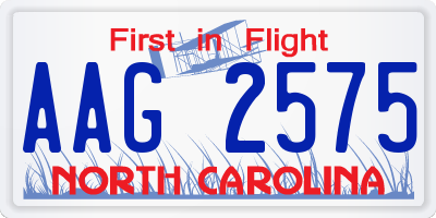 NC license plate AAG2575