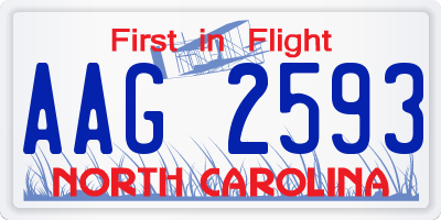 NC license plate AAG2593