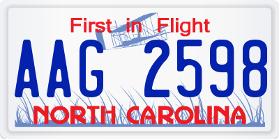 NC license plate AAG2598