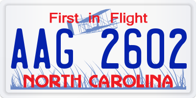 NC license plate AAG2602