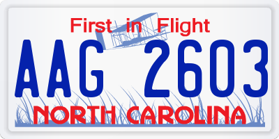 NC license plate AAG2603
