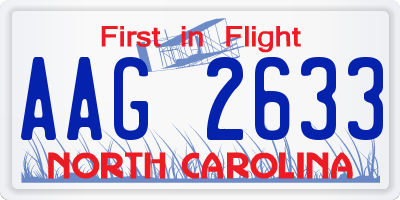 NC license plate AAG2633