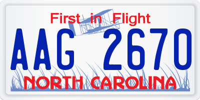 NC license plate AAG2670