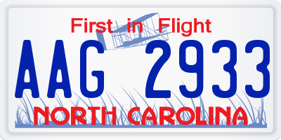 NC license plate AAG2933