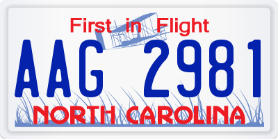 NC license plate AAG2981