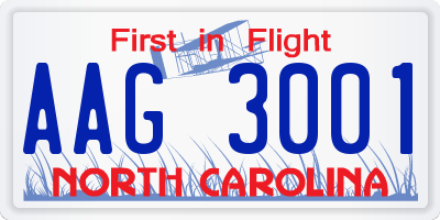 NC license plate AAG3001