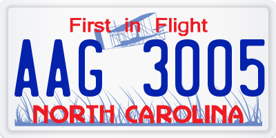 NC license plate AAG3005