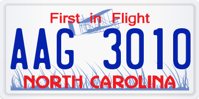 NC license plate AAG3010
