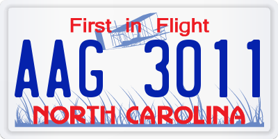 NC license plate AAG3011