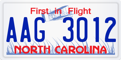 NC license plate AAG3012