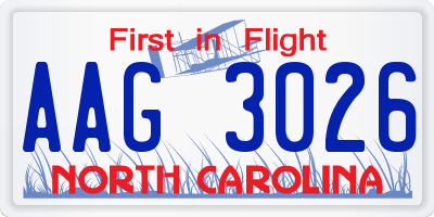 NC license plate AAG3026