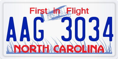 NC license plate AAG3034