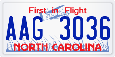 NC license plate AAG3036