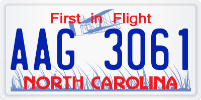NC license plate AAG3061