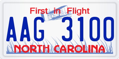 NC license plate AAG3100