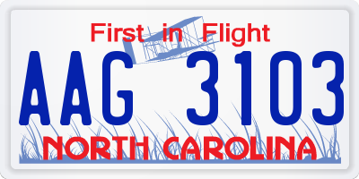 NC license plate AAG3103