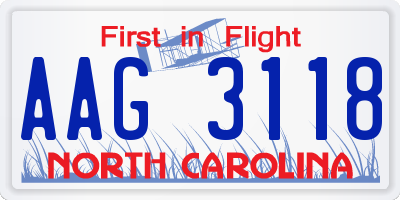 NC license plate AAG3118