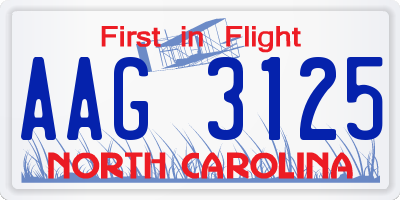NC license plate AAG3125