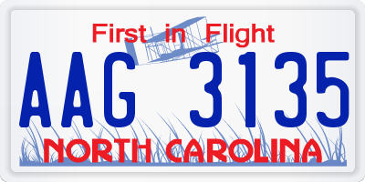 NC license plate AAG3135