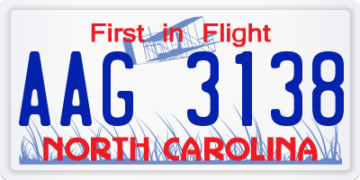 NC license plate AAG3138