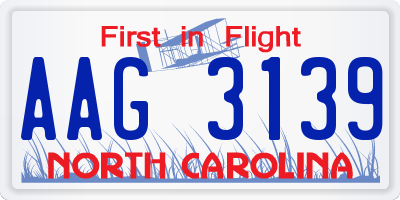 NC license plate AAG3139