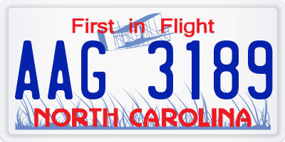 NC license plate AAG3189