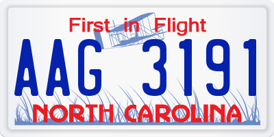 NC license plate AAG3191