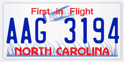 NC license plate AAG3194
